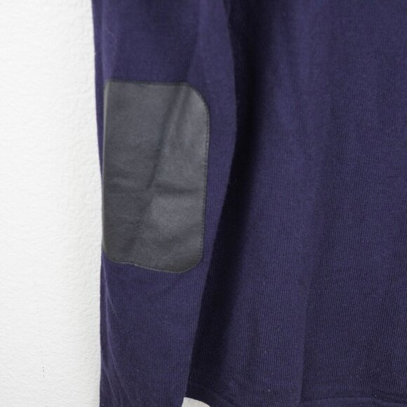 John Varvatos Luxe Merino Wool Sweater - Small - Navy Blue with Leather Elbow Pa - Picture 5 of 10